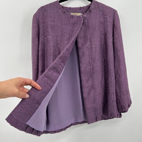 DOITUNG Purple Cotton Single Button Open Pleated Designer Blazer Size EU 42 - Picture 5 of 9